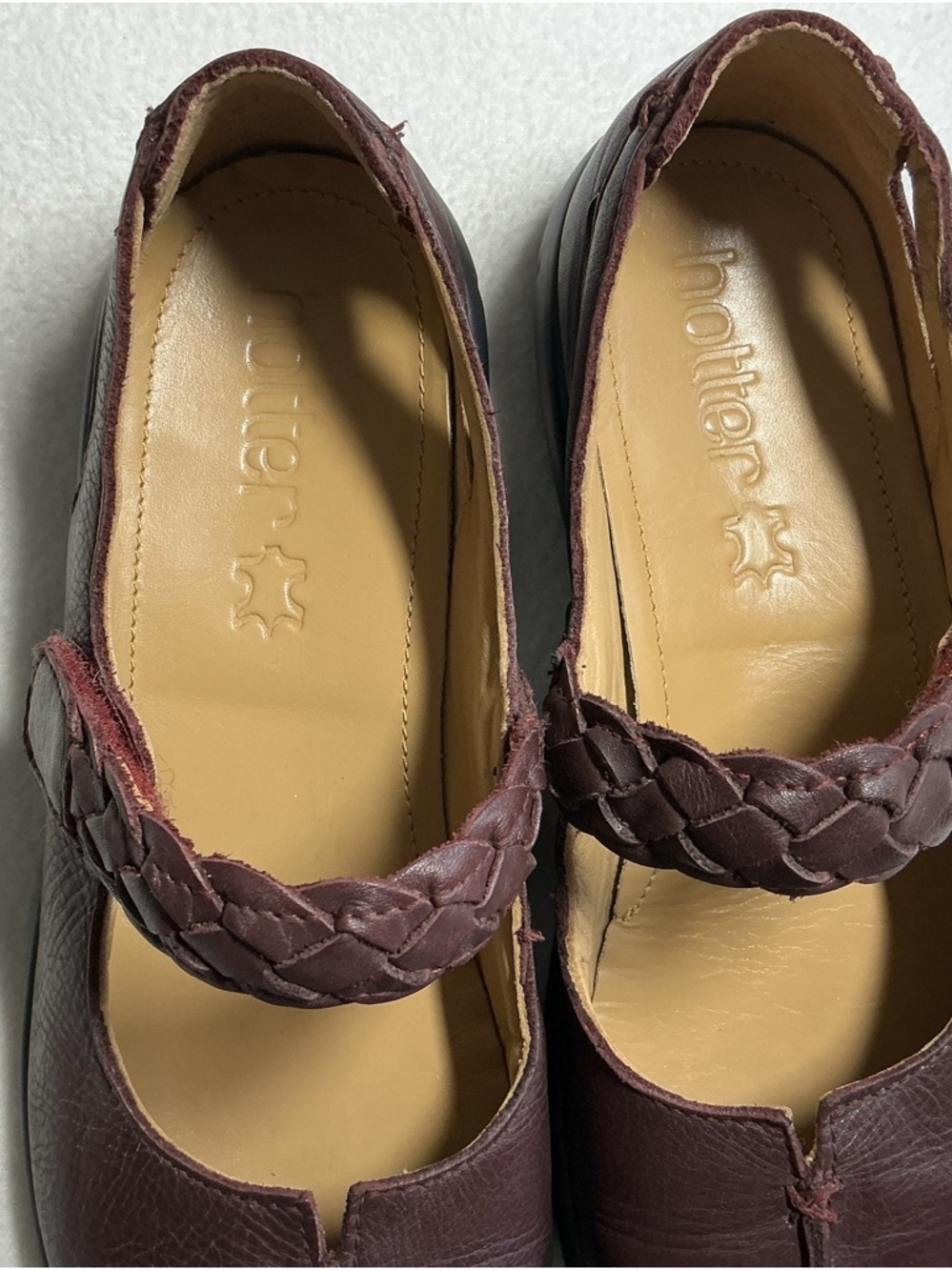 Hotter Burgundy Leather Mary Jane Flats Braided Strap Comfort Shoes Women's 6.5 - Picture 7 of 7